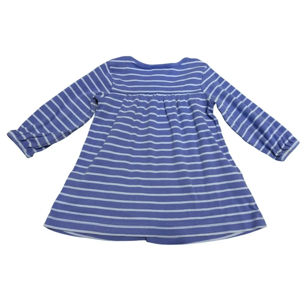 Hanna Andersson Girls Blue Striped Long Sleeve Cotton Knit Dress Size 80 ~18-24M